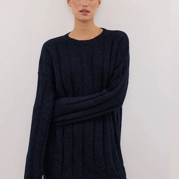 Dissh Jazz Indigo Ribbed Knit Set Navy Top Straight Leg Pants NWT Womens XS - Picture 3 of 16